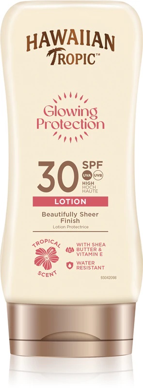 „Hawaiian Tropic“ švytinti apsauga nuo saulės, suteikianti skaidrų blizgesį ir SPF 30