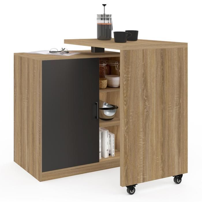 Mueble bar giratorio IDMARKET POLO, unidad de barra giratoria 2 en 1, efecto haya, puerta negra