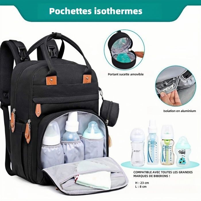 Bolso cambiador de gran capacidad, cambiador, portachupetes, correas para cochecito, bolso de viaje multifuncional para mamá y papá.