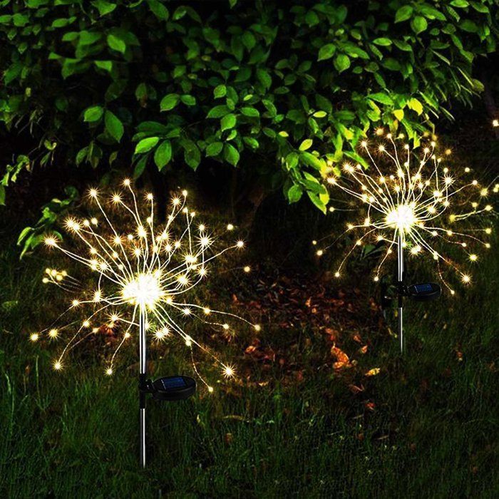 Juego de 2 luces solares - LUMISKY - FIREWORKS SPIKE - Efecto fuegos artificiales LED - 97 cm de alto - Iluminación decorativa para exteriores