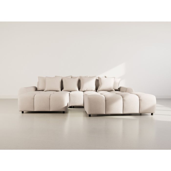 Adelaide - Sofá esquinero reversible de 4 plazas con otomana en tela texturizada - Beige