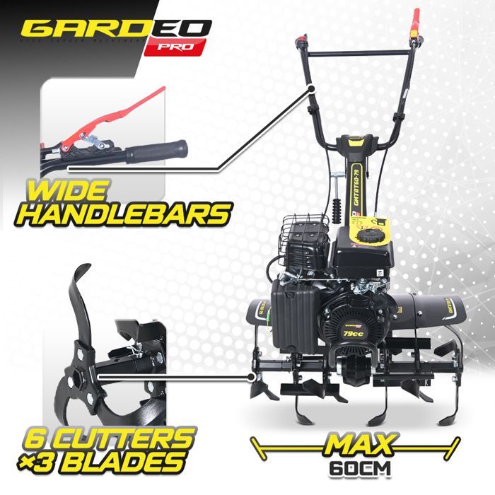 Motocultor de gasolina de eje horizontal de 79 cc - 6 púas - 60 cm de ancho de trabajo