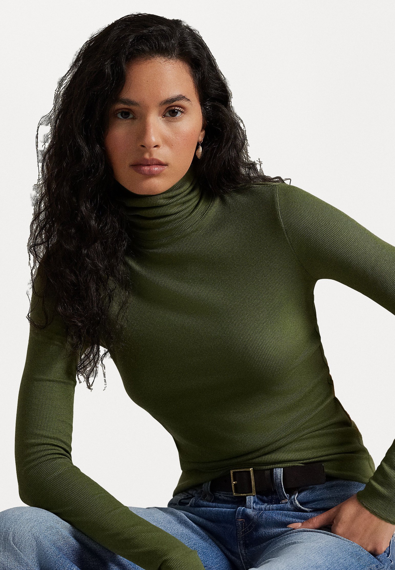 Maglione a collo alto Polo Ralph Lauren in tessuto elasticizzato - verde oliva