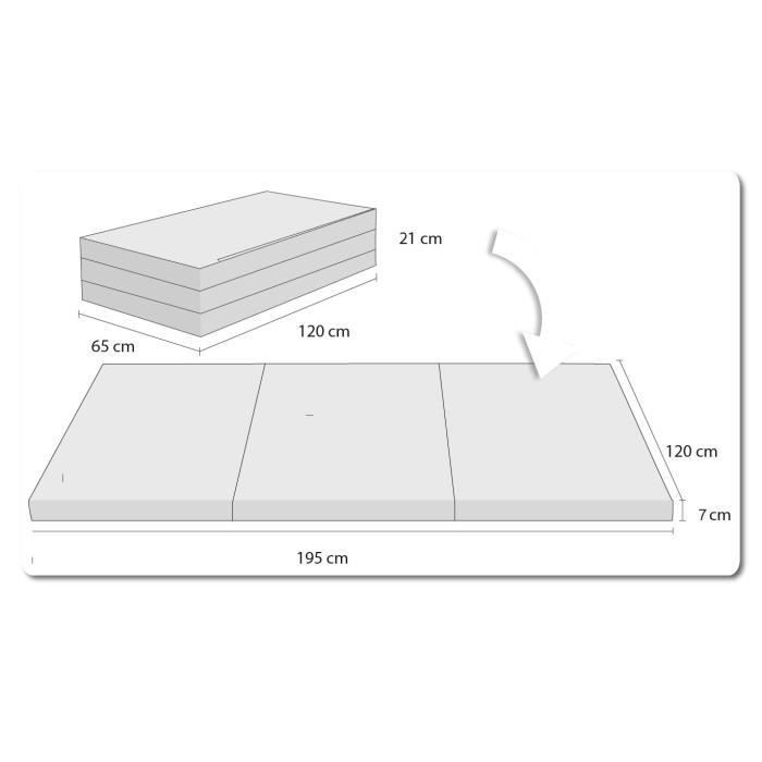 Opklapbaar logeermatras voor 2 personen - FORTISLINE - Polyurethaanschuim - Beige - 120x195 cm, 9 cm dik