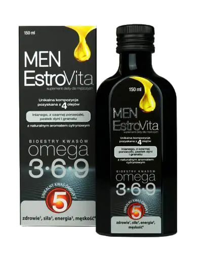 EstroVita Men, Kwasy omega-3-6-9 z czterech olejów roślinnych, Płyn