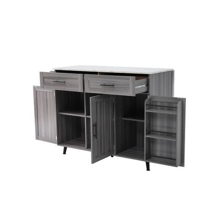 Desserte à Roulettes Cuisine rangement en bois multifonctionnelle avec plan de travail -avec tiroir-L129 x P46(71) x H91.5 cm-Gris