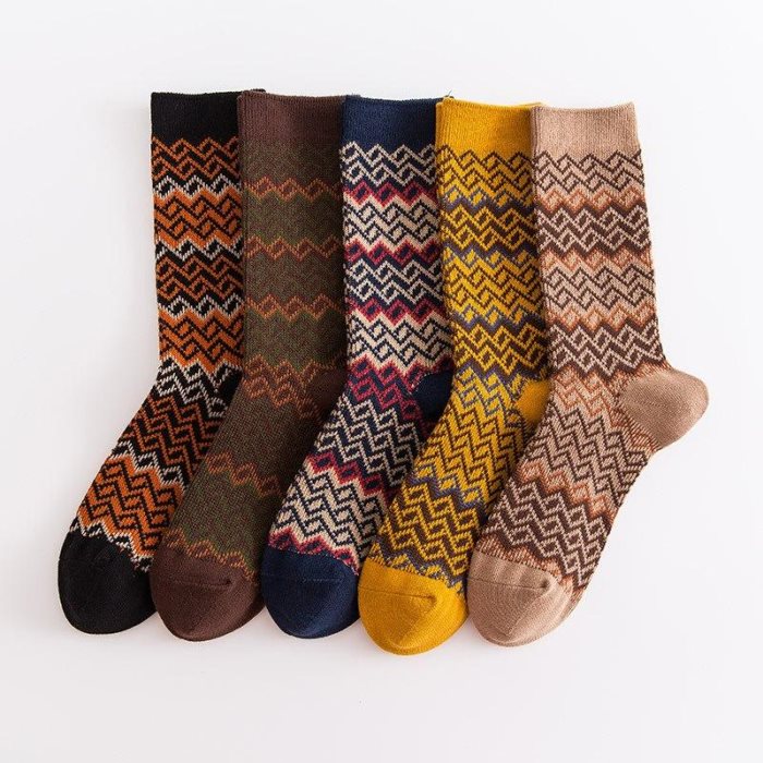 5 pares/lote Calcetines de algodón para mujer Calcetines largos de alta calidad Calcetines cálidos con estampado de ondas de colores para mujer Calcetines de otoño/invierno 2020 Medias