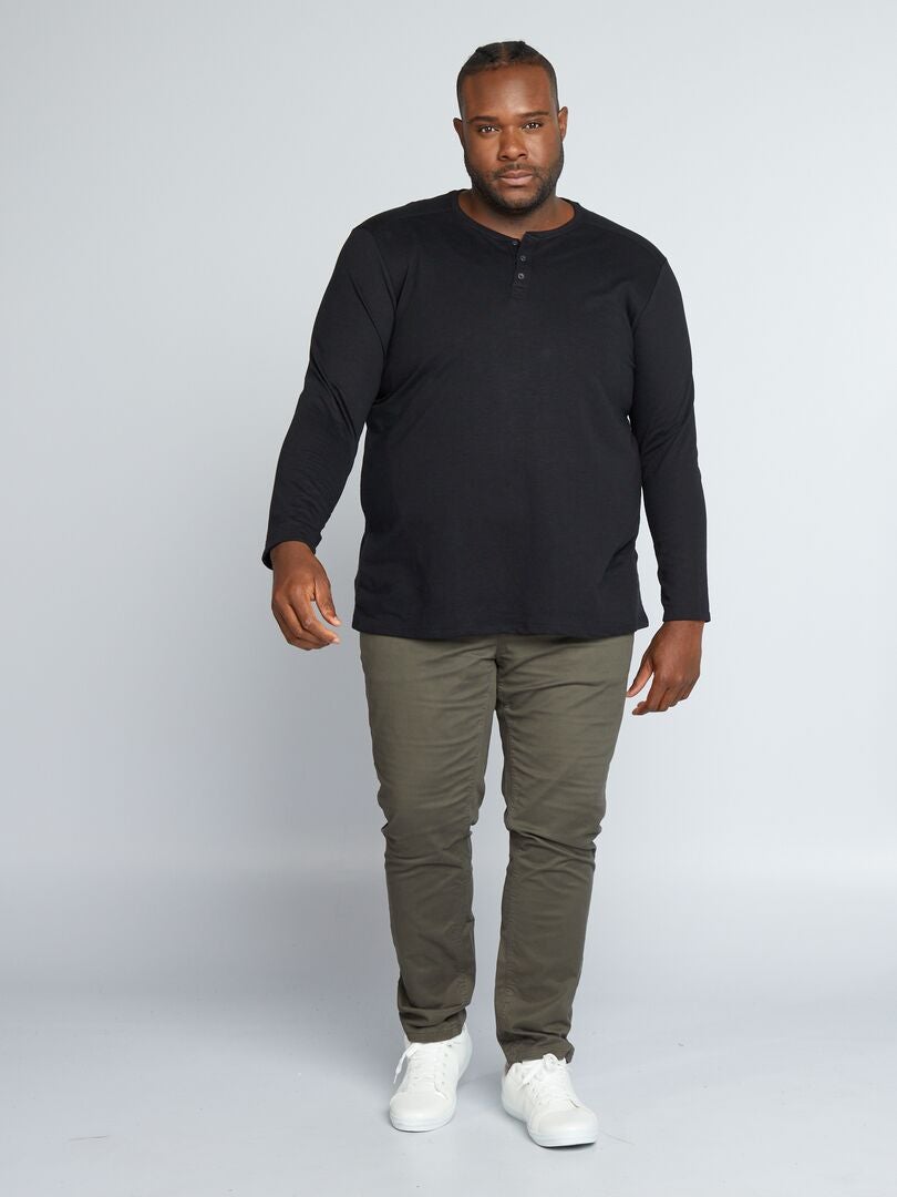 T-shirt met lange mouwen en henleykraag - zwart