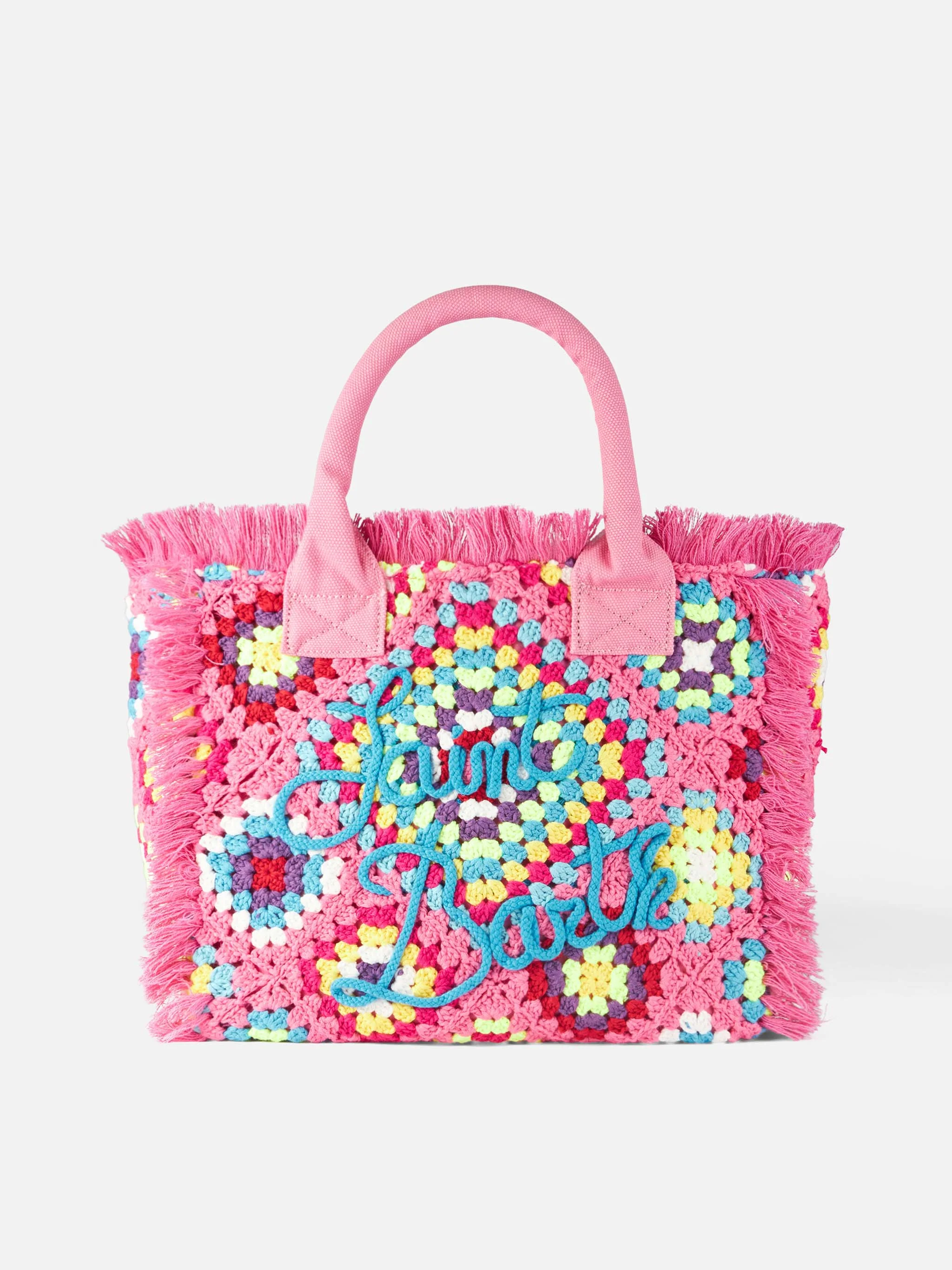 Multicolor Crochet Shoulder Bag with Fringes & Embroidered Saint Barth Logo | MC2 Saint Barth
