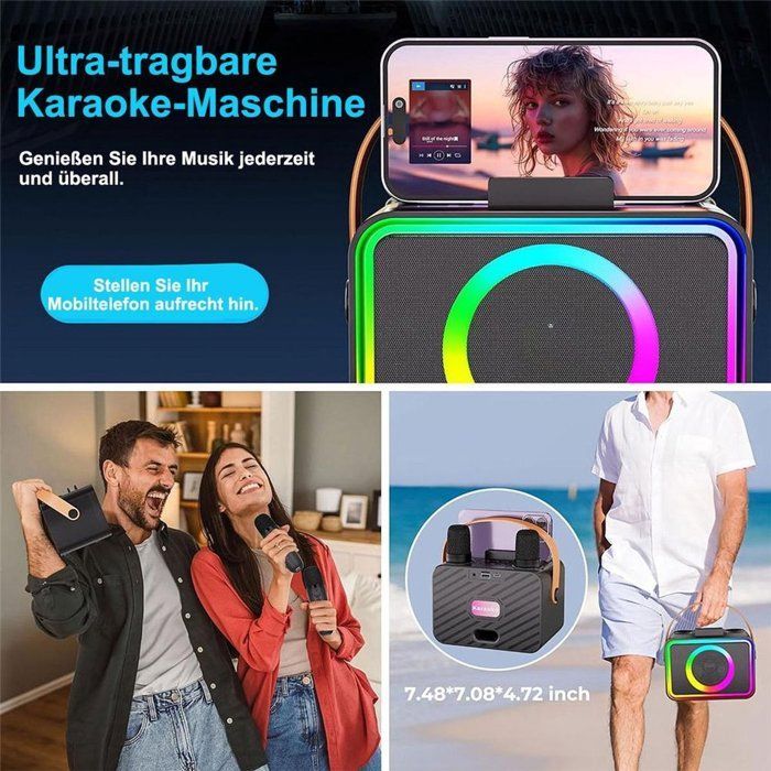 Un kit karaoké complet, comprenant deux microphones karaoké, un boîtier karaoké portable et un système d'enceintes Bluetooth, idéal