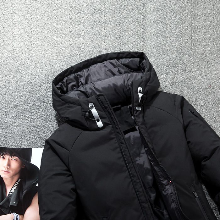Men's Duck Down Hooded Puffer Jacket, Solid Color - Hugo Boutique - Black