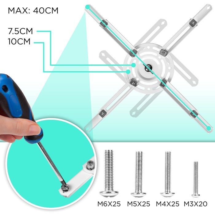 Duronic PB05XB Ceiling Projector Mount, 360° Rotating, 30° Tilting and 20° Swivel, Maximum Load 13.6 kg, Ideal for