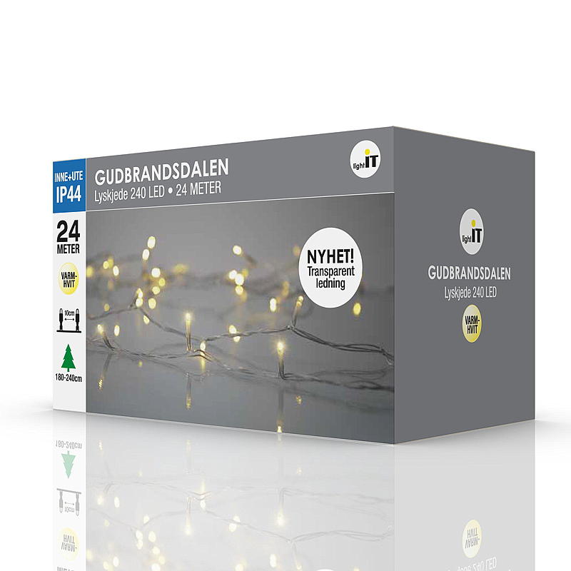 Light IT lichtslinger met 240 LED's, warm wit, transparant, Gudbrandsdalen