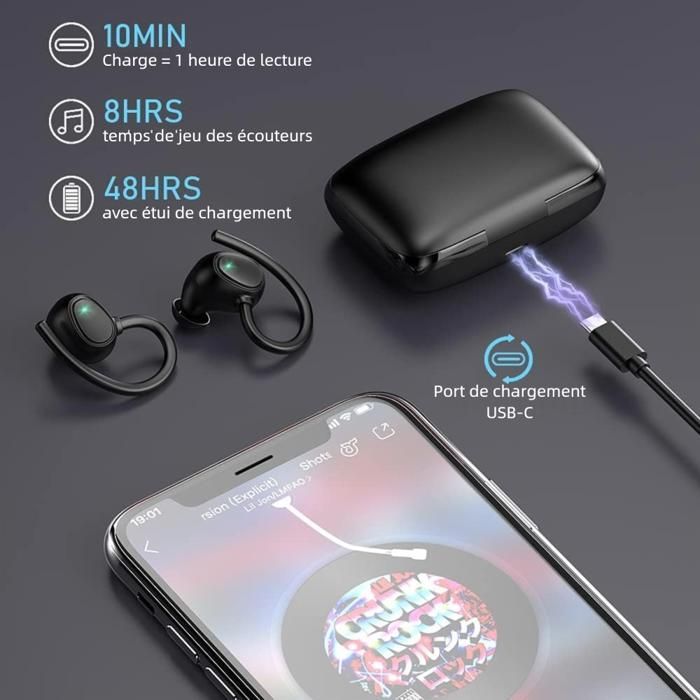 Wireless Earbuds - Figertime - IPX7 Waterproof - 50H Battery Life - Bluetooth 5.3 ANC - HD Sound & Fast Charging - Black