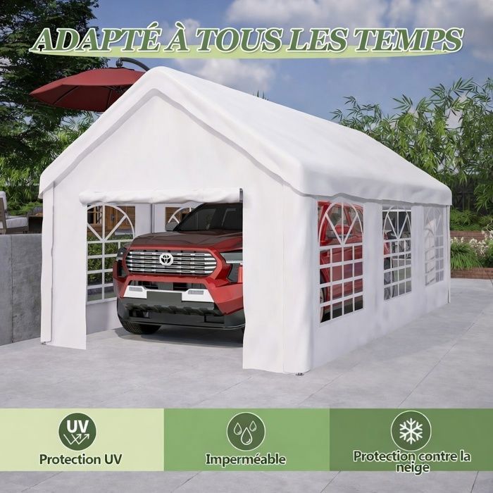 Garage Tente Carport 3x6 m Hiver Résistant Acier - Porte Roulante + Parois Amovibles - Abri Voiture SUV Camion