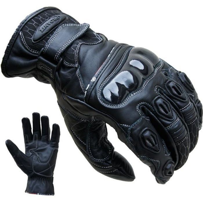 Gants moto de cuir court noir de PROANTI Homologué CE