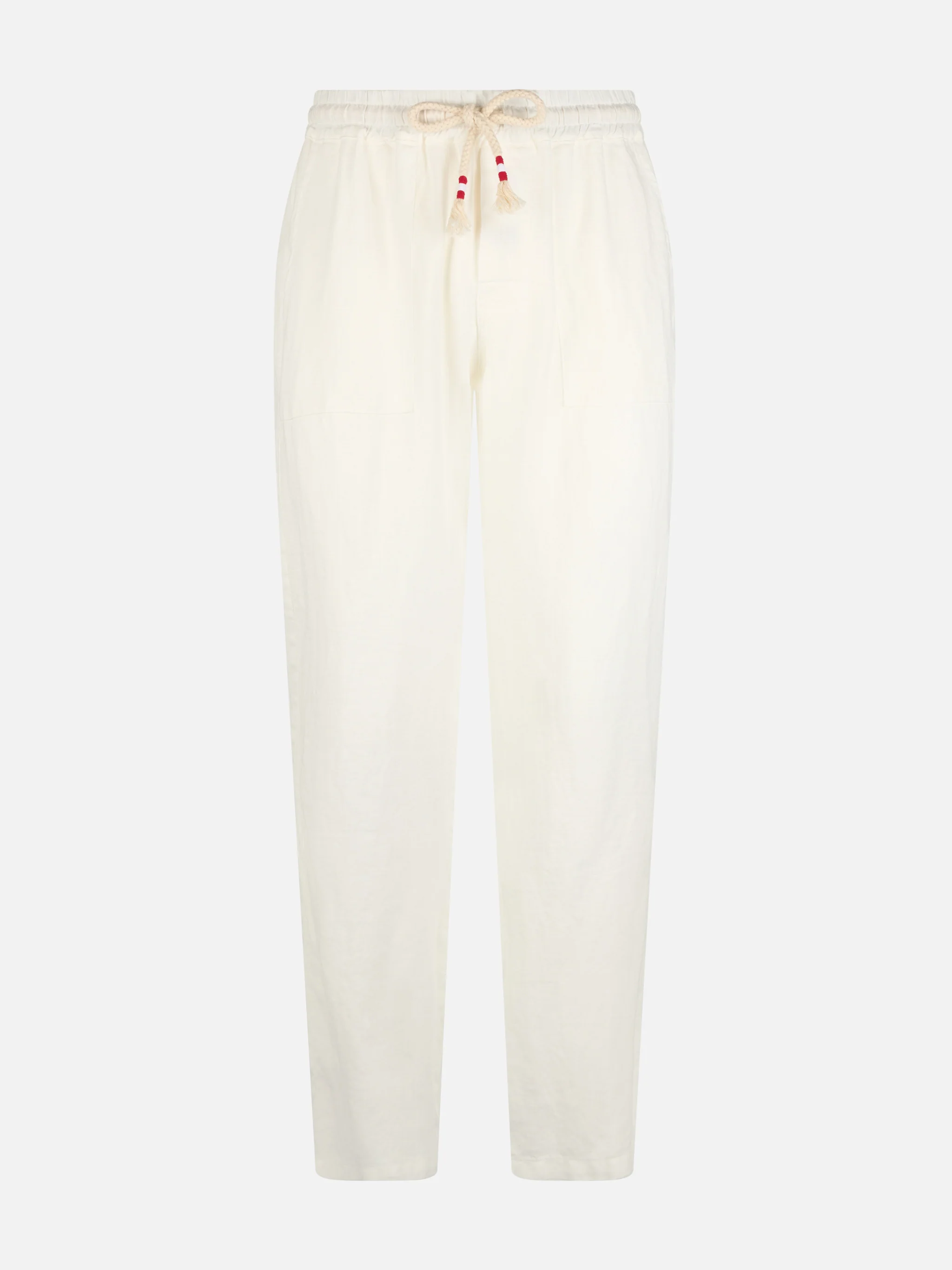 Calais linnen lange broek | 100% linnen | Wit | Losse pasvorm | Elastische taille | Franse zijzakken | Verborgen knoopsluiting | MC2 Saint Barth