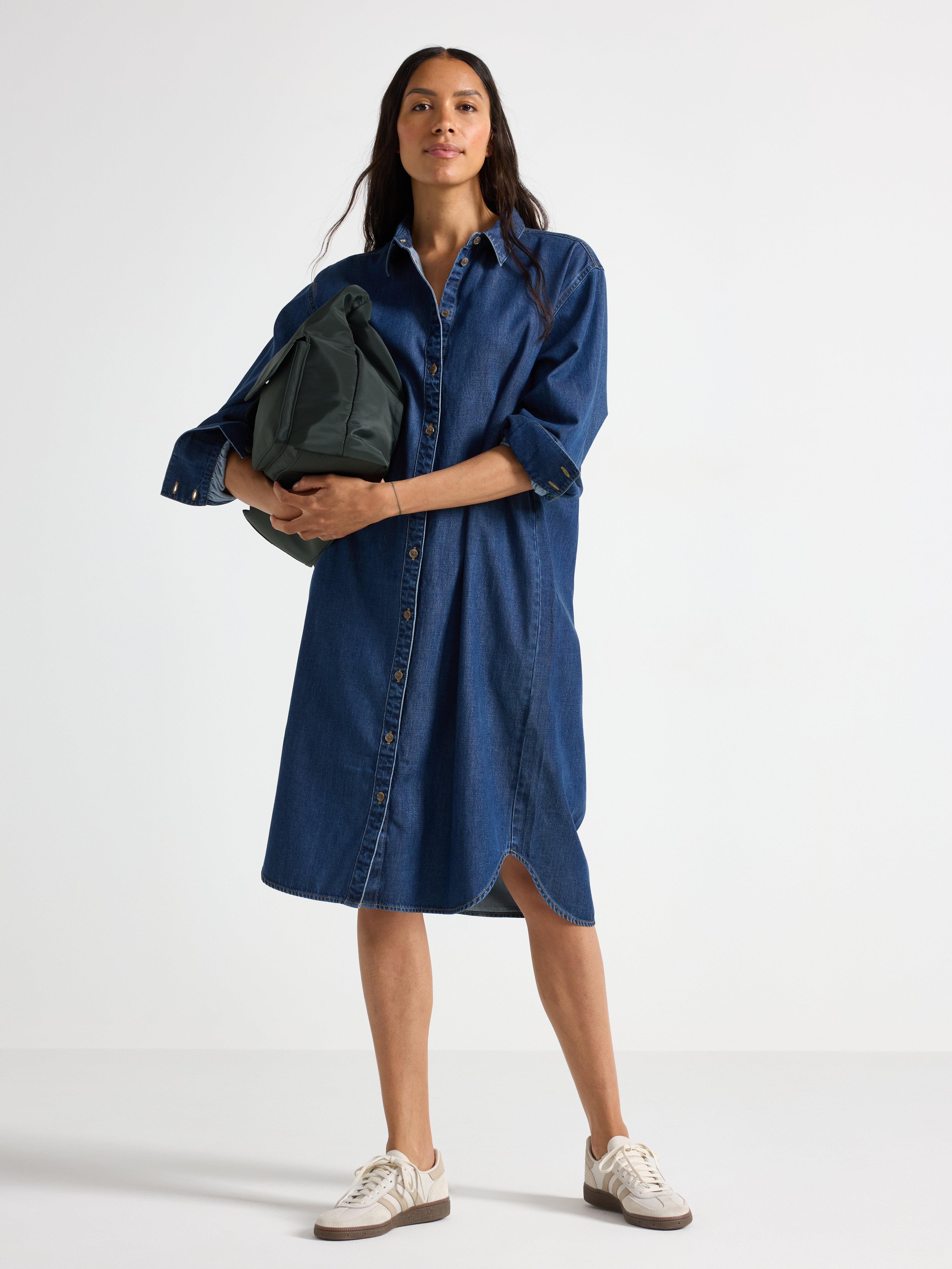 Midi-skjortekjole Mørk denim