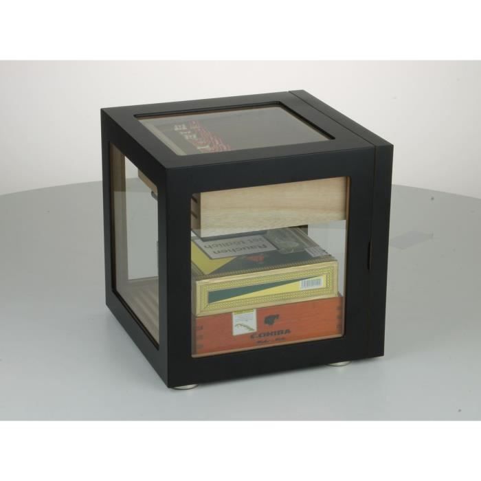 Adorini Cube Deluxe Preto - Umidificador em madeira de cedro espanhol para até 100 charutos com higrômetro de cabelo e sistema de umidificação.