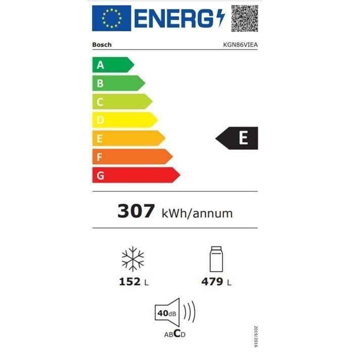 Combi refrigerator - BOSCH - KGN86VIEA - Energy Class E - 479 L - 186 x 86 x 81 cm - Brushed steel