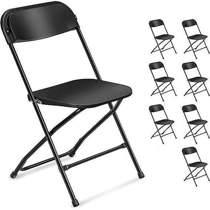 Lot de 8 chaises pliantes en plastique noir, usage intérieur et extérieur, usage commercial ou domestique, pliable et empilable
