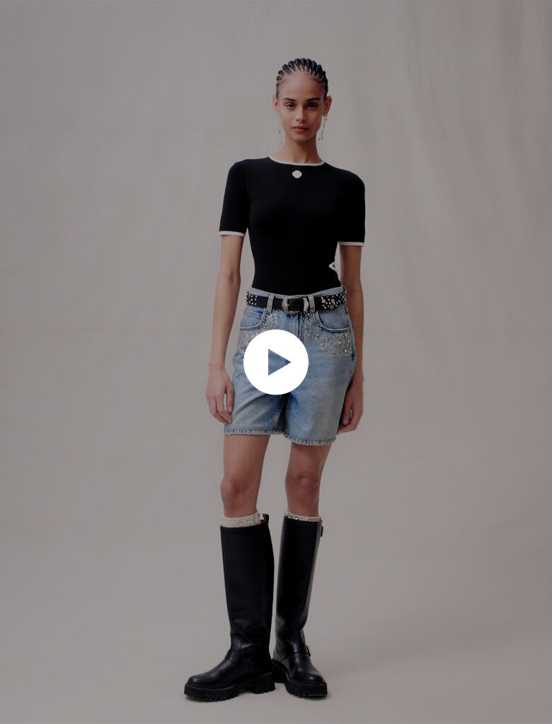 Denim shorts met strasssteentjes - Blauw