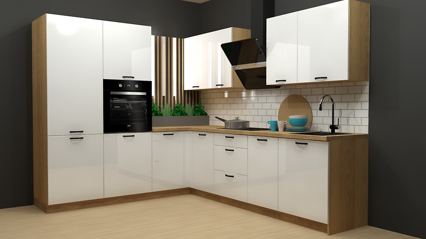 Komplet kuchenny narożny Top Line 230x275 cm biały połysk