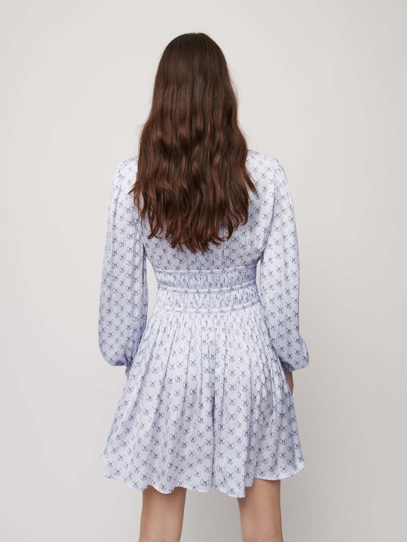 Rochie scurtă din satin - noduri ecru