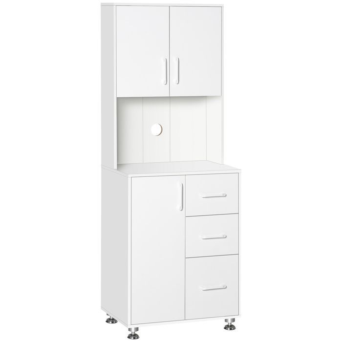 Aparador alto de cocina - HOMCOM - 3 puertas, 3 cajones y encimera - aglomerado - 60 x 40 x 160 cm - blanco