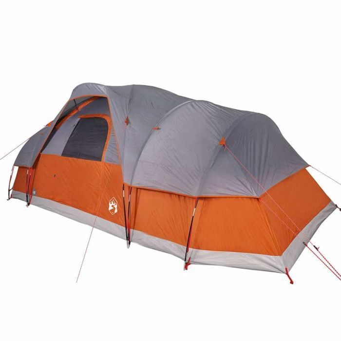 vidaXL 11-Person Dome Tent, Grey and Orange, Waterproof, Tent, Garden Tent, Outdoor Shelter, Camping Tent, 94568