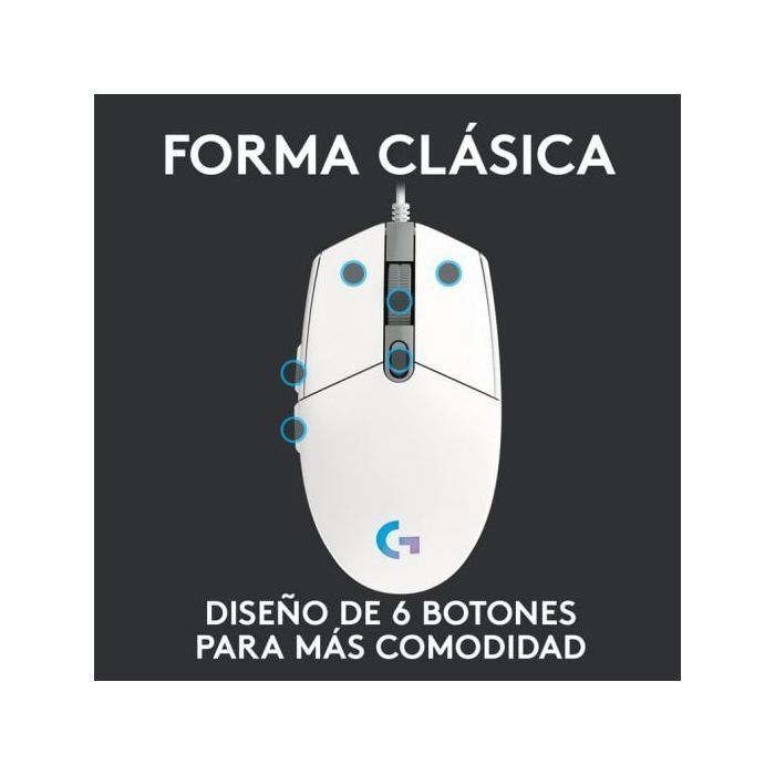 Souris gamer - Filaire - Logitech G - G203 - Blanc