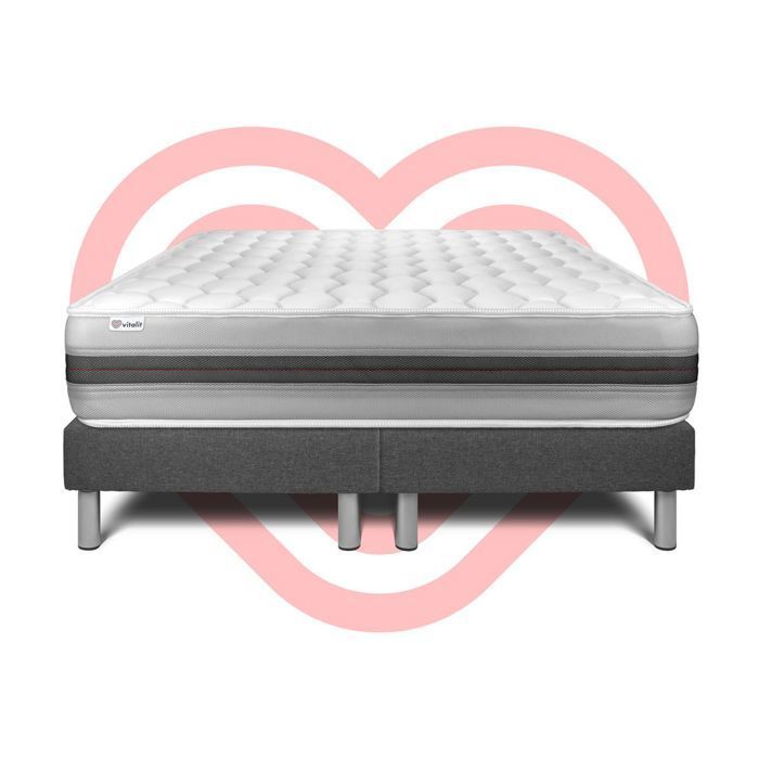 Ensemble Matelas Sommier 200x200 cm - 2 Sommiers Gris - Vitalspring Recover