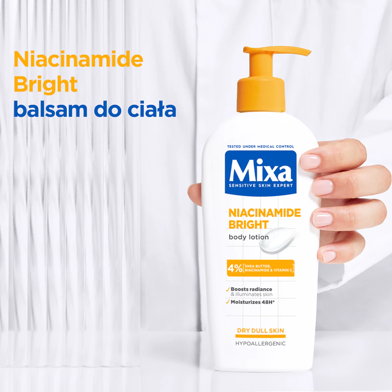 Mixa Niacinamide Bright Telové mlieko rozjasňujúce a hydratačné mlieko s niacínamidom