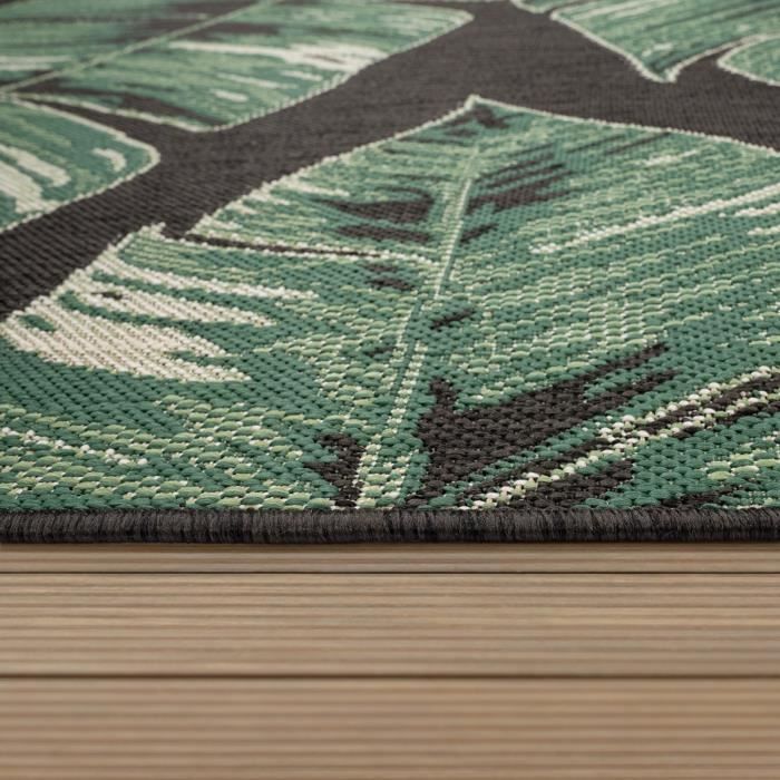 Alfombra de exterior Paco Home para patio, sala de estar, cocina, estampado floral, flores de la selva, verde, 150 cm x 150 cm