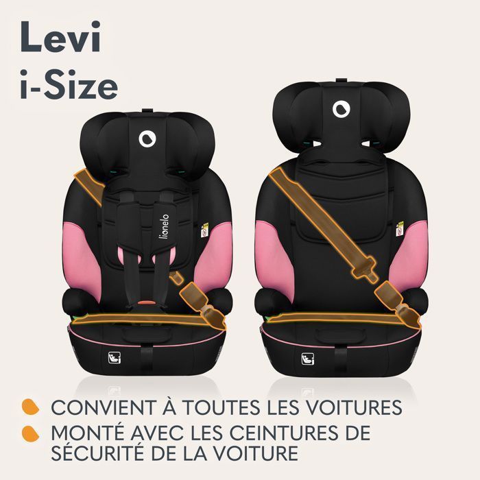 Seggiolino auto convertibile LIONELO Levi i-Size - Rosa - 76-150 cm - Gruppo 1/2/3