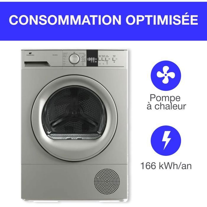 Secadora de ropa con bomba de calor CONTINENTAL EDISON CESL10PCS2 - 10 kg - 60 cm - Clase E - Plateada