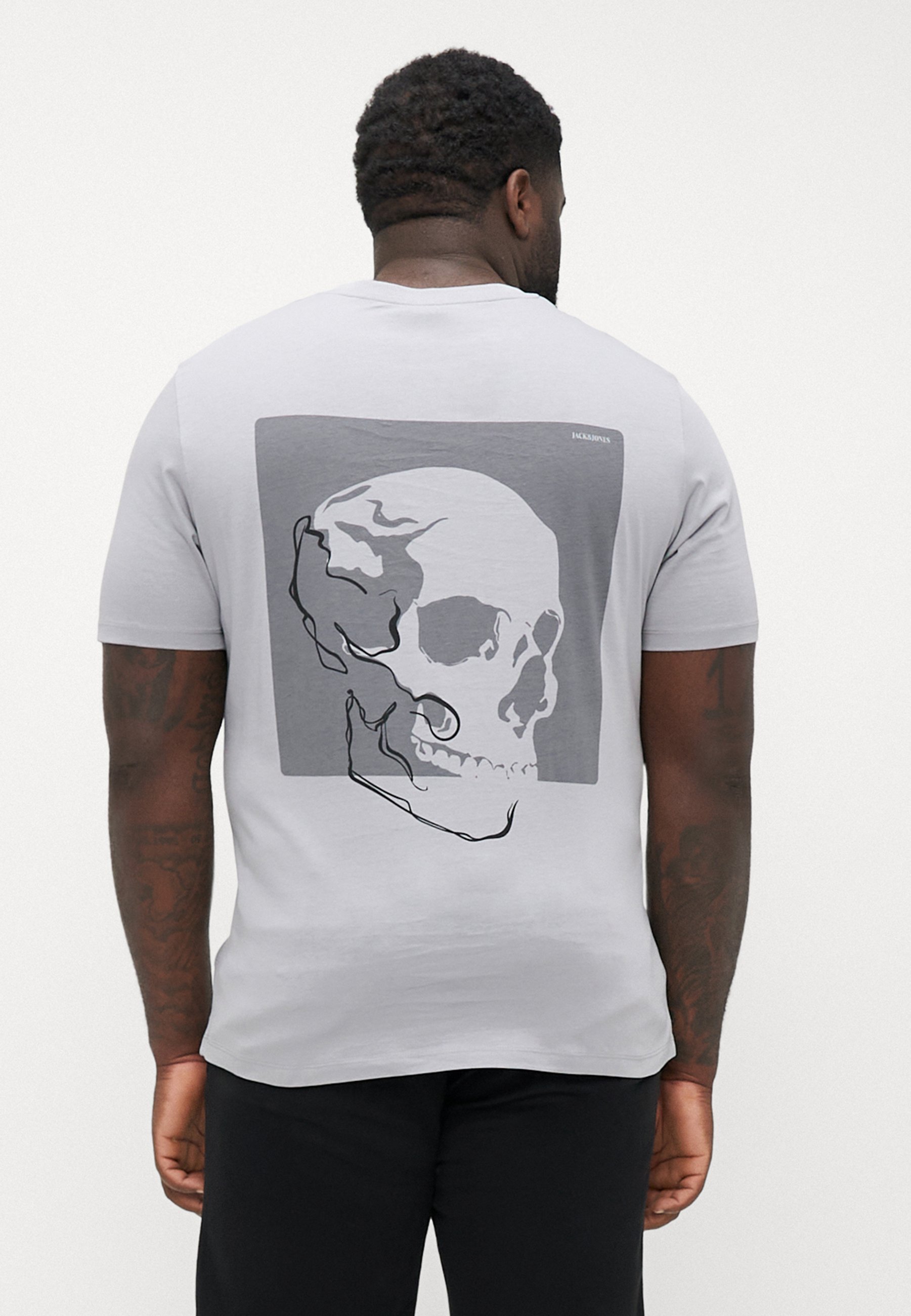 Koszulka Jack & Jones JJSKULLY z okrągłym dekoltem, 3 sztuki - T-shirt z nadrukiem - absolutna szarość/czerń/biel