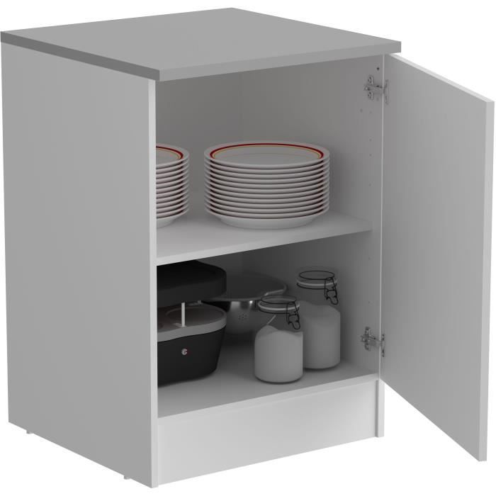 Meuble bas de cuisine OSLO - Blanc mat - 1 porte - L 60 x P 60 x H 86 cm
