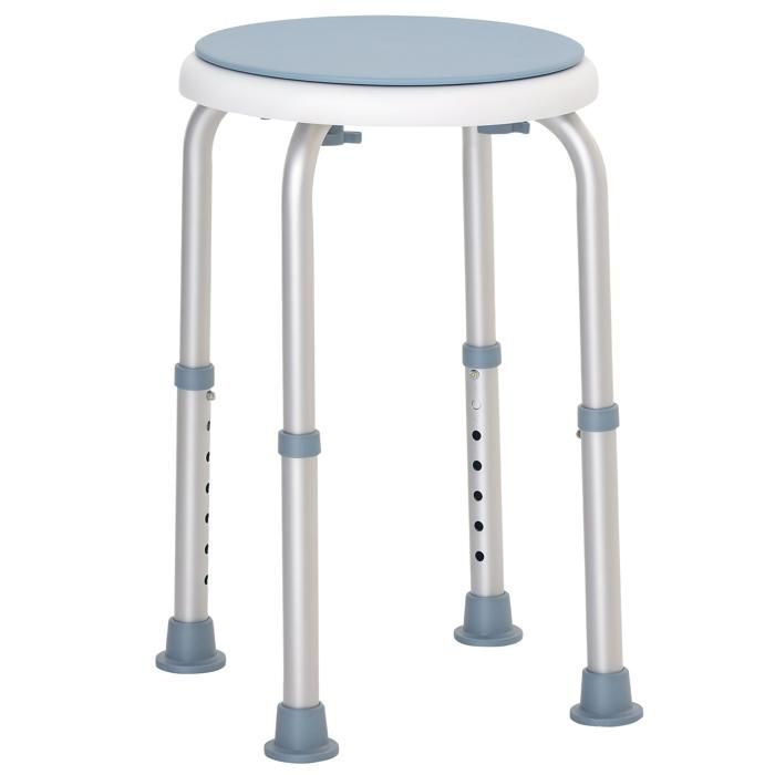 Taburete de ducha HOMCOM, asiento de ducha antideslizante, altura ajustable de 35,5 a 48,5 cm, giro de 360°, silla de ducha de aluminio.
