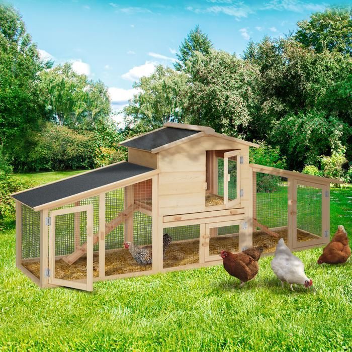 IDMARKET VIP Gallinero con jaula doble de madera XXL