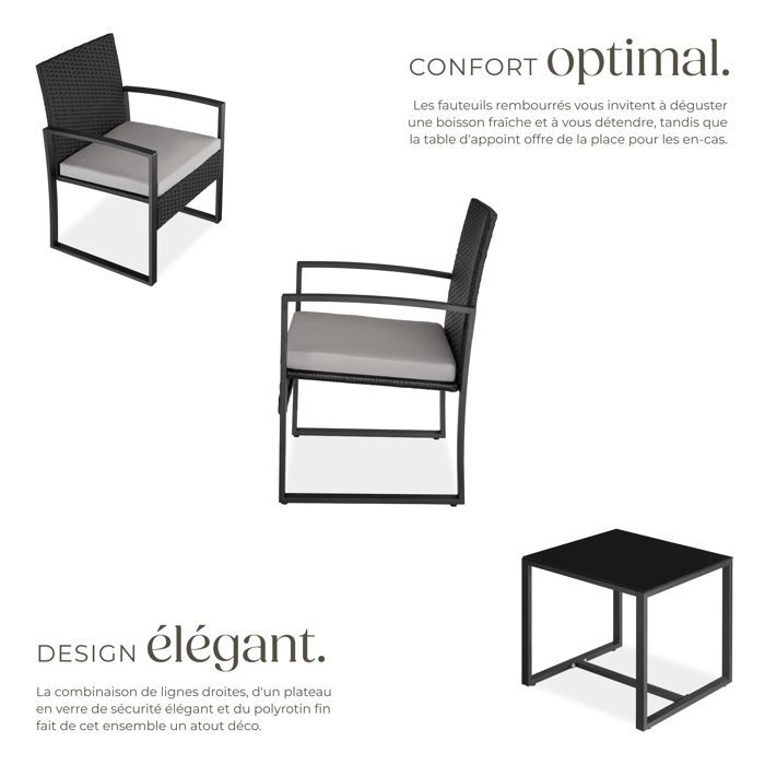 Garden furniture - TECTAKE - GRANADA 2-seater outdoor lounge set in sturdy rattan with a glass-topped table - Black