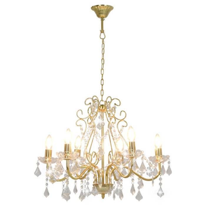 vidaXL Lustre Suspension, 6 Ampoules E14, 60x44 cm, Base Métal Dorée avec Perles Cristal Acrylique, Lampe Élégante 281603