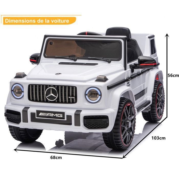 Coche eléctrico infantil Mercedes Benz G63 AMG, 12 V, 2 puertas, blanco.