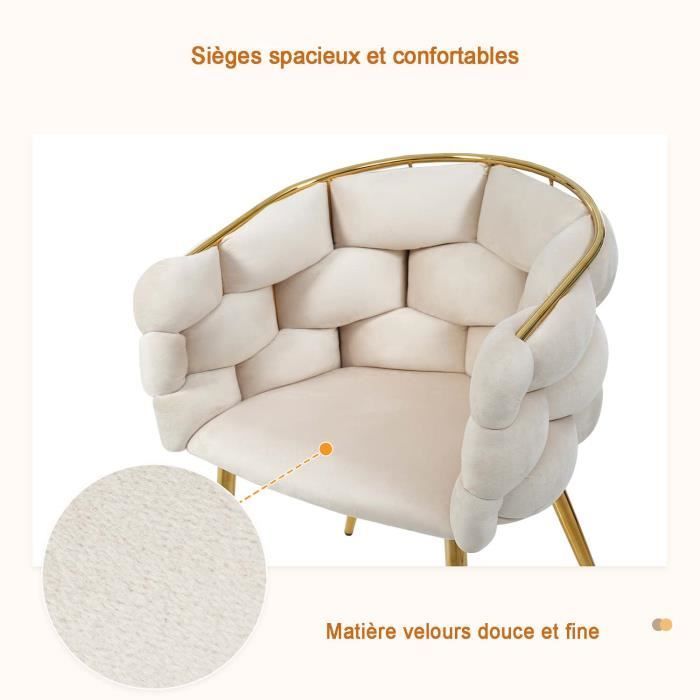 Chaise de salon, chaise luxueuse en velours, chaise de salle à manger, chaise bulle, pied en métal, en velours, 70x47x80cm, beige