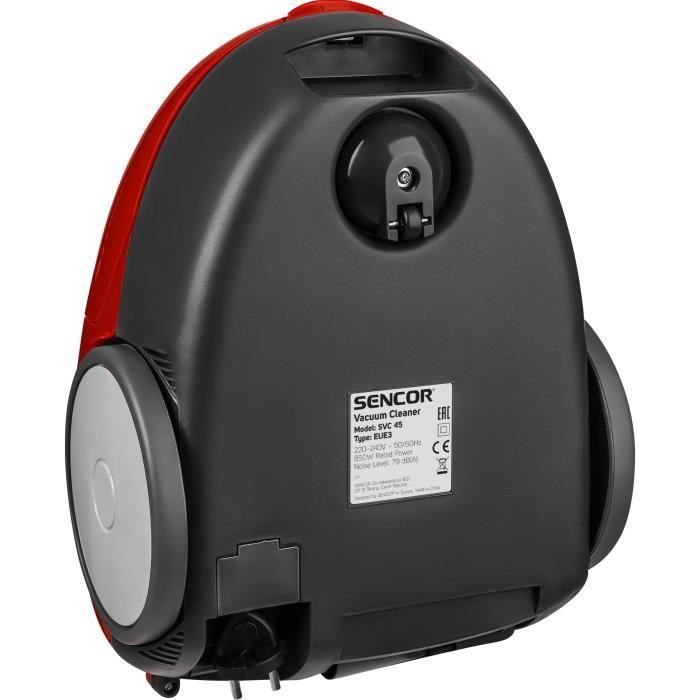 Aspirateur traîneau avec sac - SENCOR - SVC 45RD-EUE3 - Moteur ECO 850 W - 79 dBA - 1,5 L - Rouge