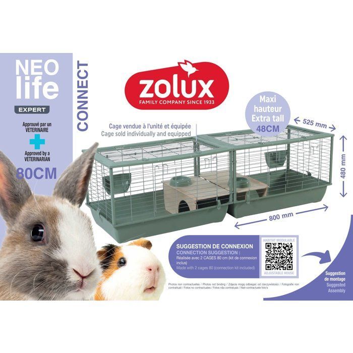 ZOLUX Cage grillagée cochon d'inde et rongeur Néolife - 80 x 52,5 x 48 cm  - Vert