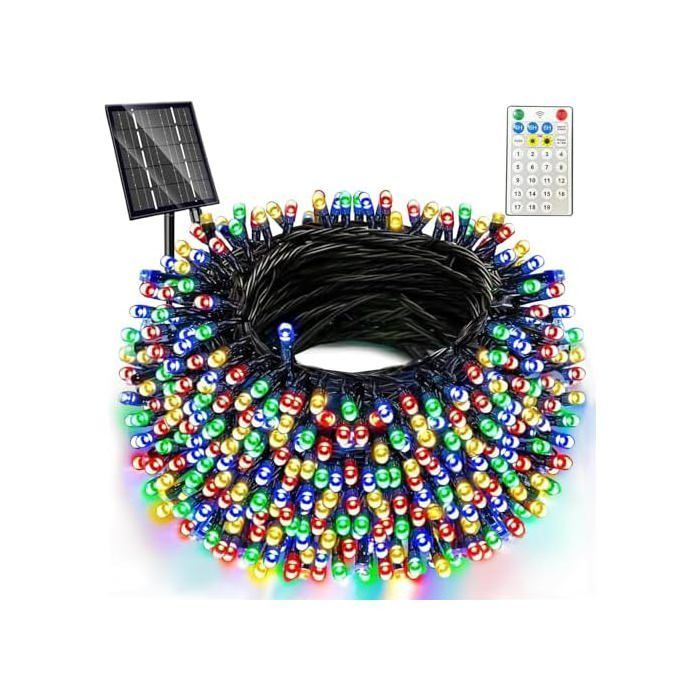 Luci a stringa solari per esterni - 400 LED - 52 m - 19 modalità - Decorazione natalizia per esterni - Impermeabile IP65 - Per etichetta
