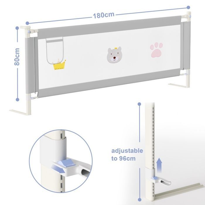 Barrière de lit pour bébé 180CM Barrière de Sécurité Enfant Lit barrière de protection protection contre les chutes