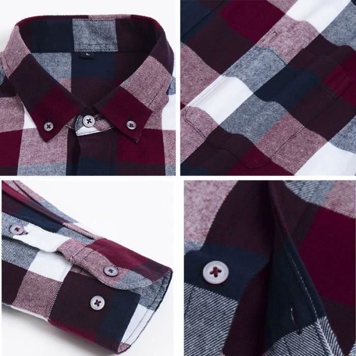 Camicia da uomo a quadri in cotone, maniche lunghe, casual - INSFITY - Rossa