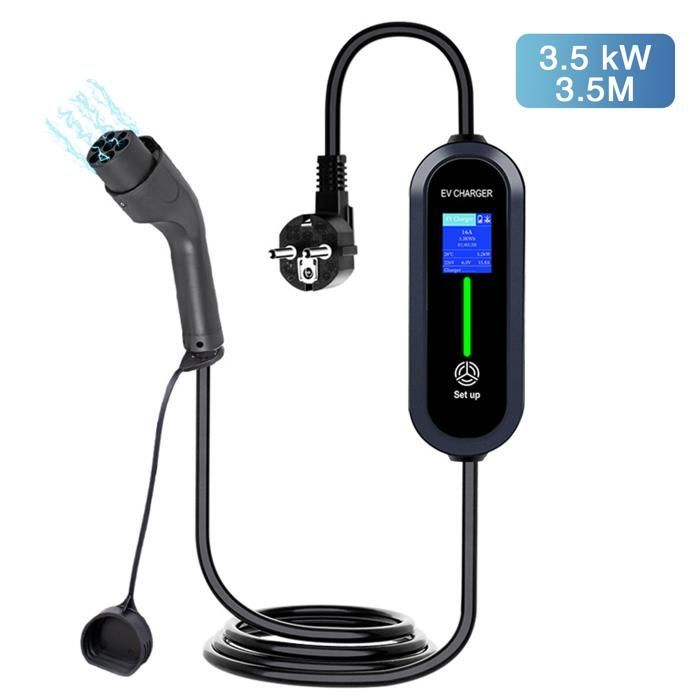 Caricabatterie portatile per veicoli elettrici 8~16A 3,5 kW 220V - IEC 62196 GB/T - 3,5 m - Corrente regolabile - Caricabatterie portatile per veicoli elettrici - IP66 - LED